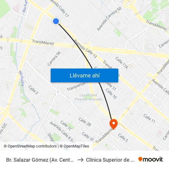 Br. Salazar Gómez (Av. Centenario - Kr 65) (A) to Clínica Superior de Especialistas map