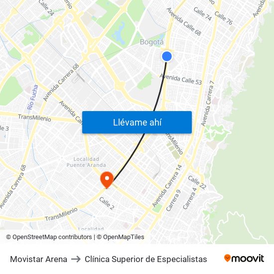 Movistar Arena to Clínica Superior de Especialistas map