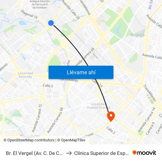 Br. El Vergel (Av. C. De Cali - Cl 18) to Clínica Superior de Especialistas map