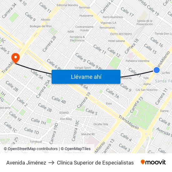 Avenida Jiménez to Clínica Superior de Especialistas map