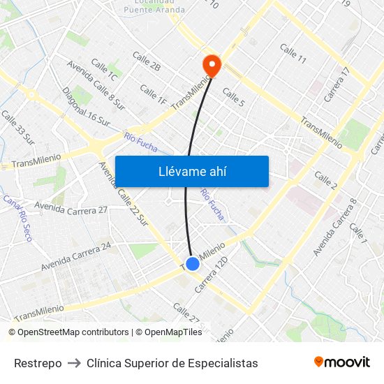 Restrepo to Clínica Superior de Especialistas map