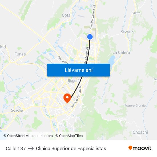 Calle 187 to Clínica Superior de Especialistas map