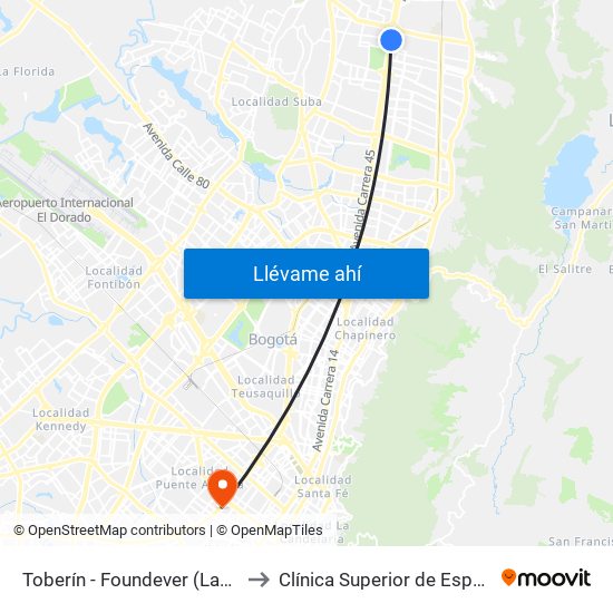 Toberín - Foundever (Lado Norte) to Clínica Superior de Especialistas map