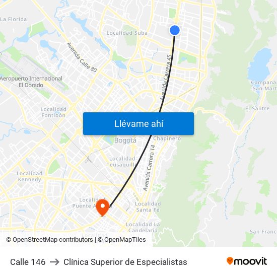 Calle 146 to Clínica Superior de Especialistas map