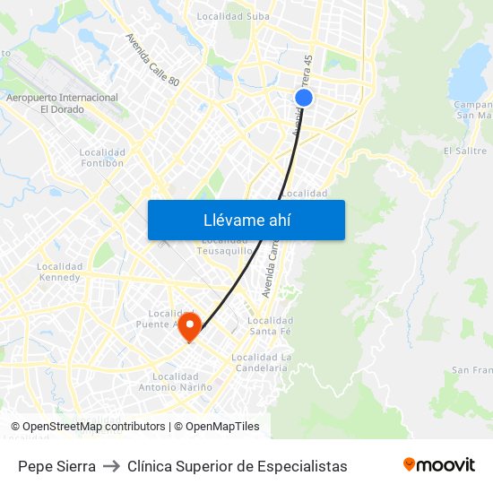 Pepe Sierra to Clínica Superior de Especialistas map
