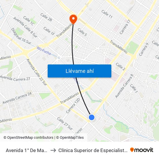 Avenida 1° De Mayo to Clínica Superior de Especialistas map