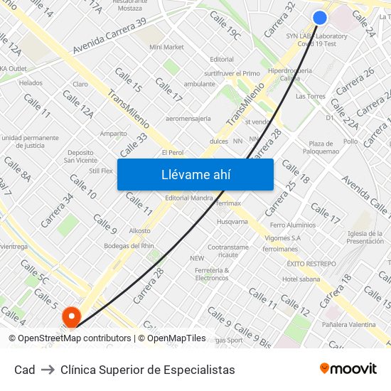 Cad to Clínica Superior de Especialistas map