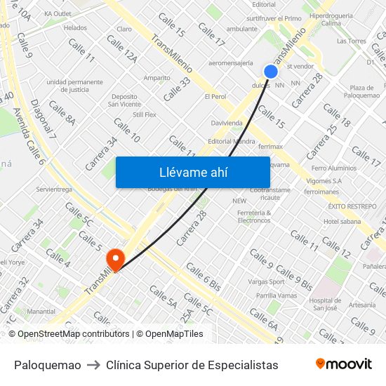 Paloquemao to Clínica Superior de Especialistas map
