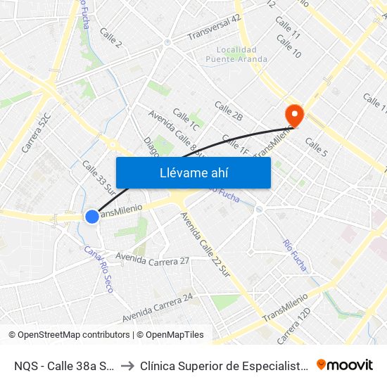NQS - Calle 38a Sur to Clínica Superior de Especialistas map