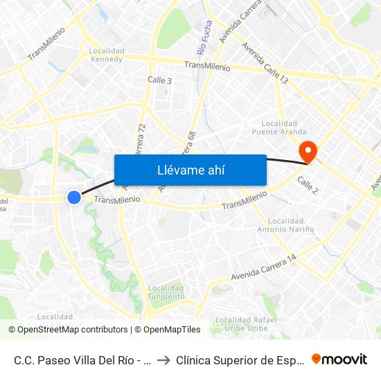 C.C. Paseo Villa Del Río - Madelena to Clínica Superior de Especialistas map