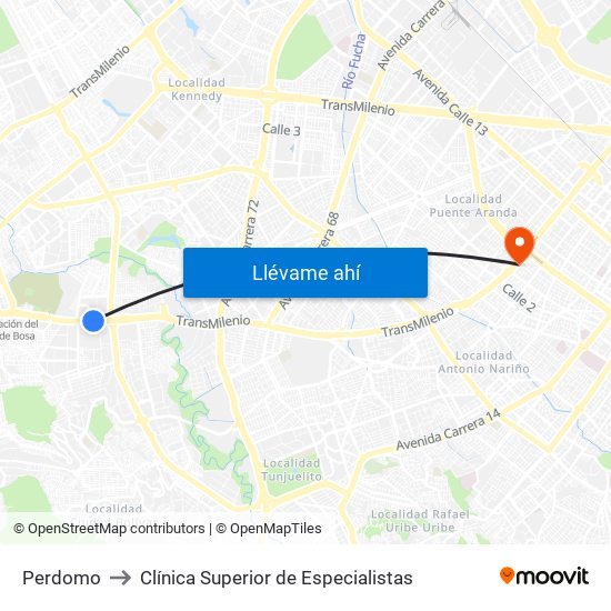 Perdomo to Clínica Superior de Especialistas map