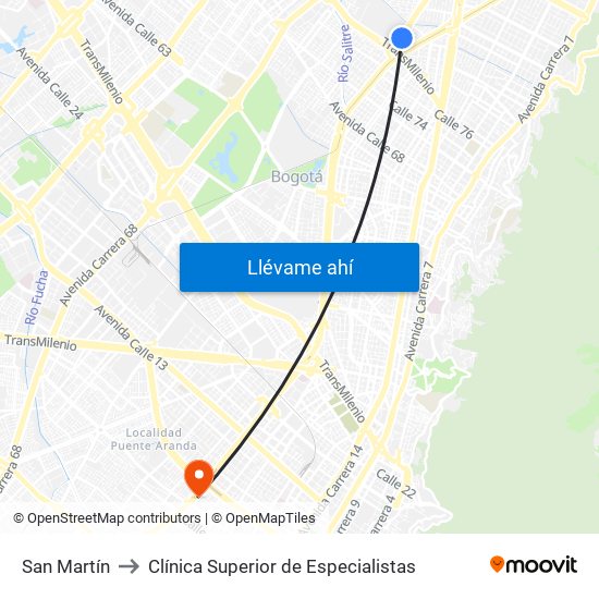 San Martín to Clínica Superior de Especialistas map