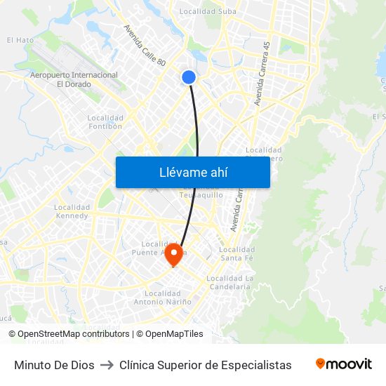 Minuto De Dios to Clínica Superior de Especialistas map