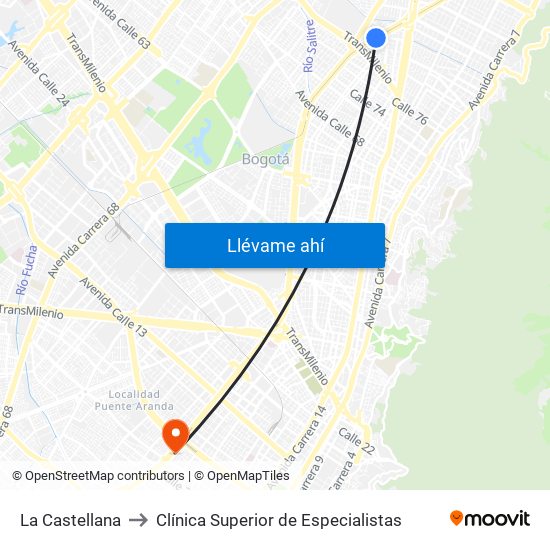 La Castellana to Clínica Superior de Especialistas map