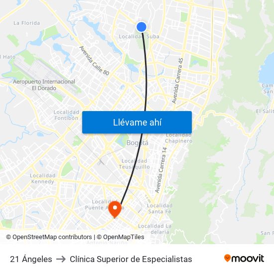 21 Ángeles to Clínica Superior de Especialistas map