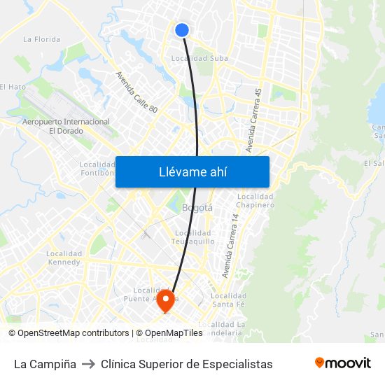 La Campiña to Clínica Superior de Especialistas map
