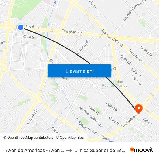 Avenida Américas - Avenida Boyacá to Clínica Superior de Especialistas map