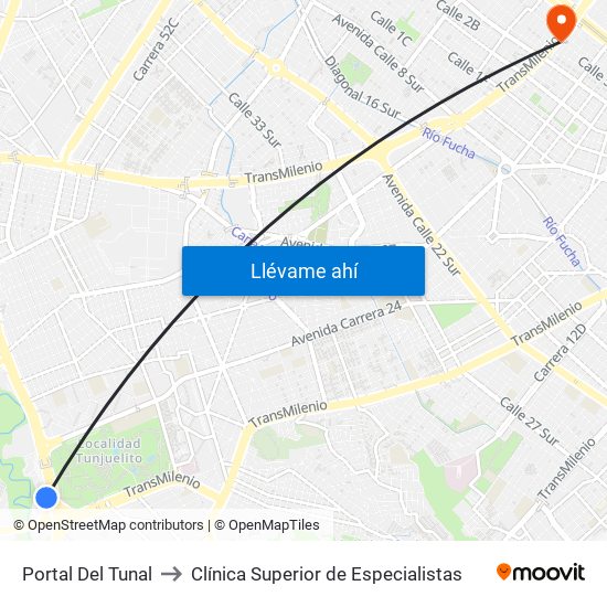 Portal Del Tunal to Clínica Superior de Especialistas map