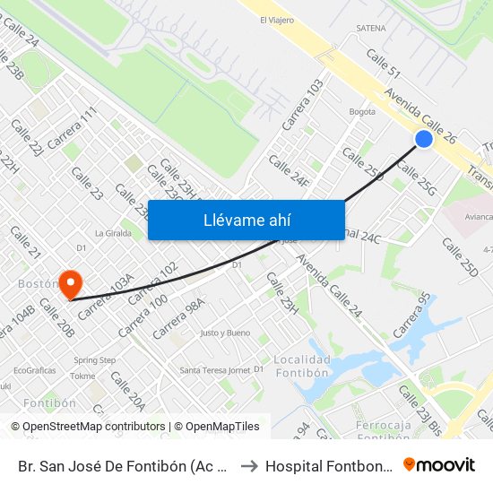 Br. San José De Fontibón (Ac 26 - Kr 96a) to Hospital Fontbon Cami 1 map