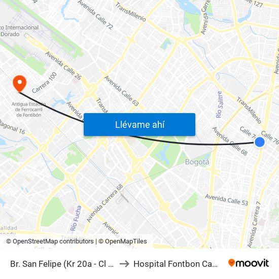 Br. San Felipe (Kr 20a - Cl 74) to Hospital Fontbon Cami 1 map