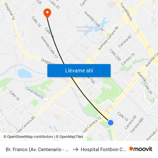 Br. Franco (Av. Centenario - Kr 69b) to Hospital Fontbon Cami 1 map
