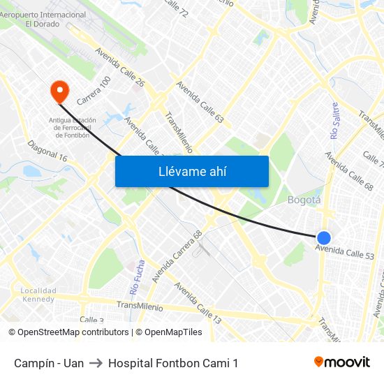 Campín - Uan to Hospital Fontbon Cami 1 map