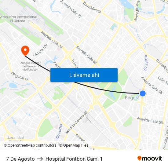 7 De Agosto to Hospital Fontbon Cami 1 map