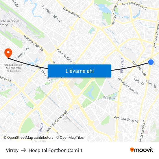 Virrey to Hospital Fontbon Cami 1 map