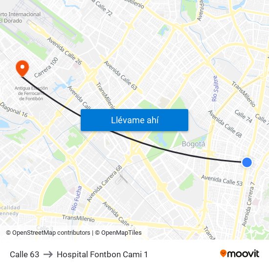 Calle 63 to Hospital Fontbon Cami 1 map