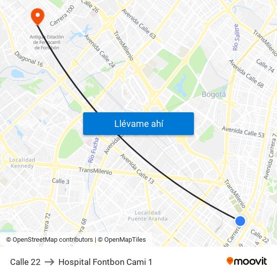 Calle 22 to Hospital Fontbon Cami 1 map