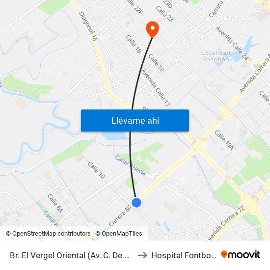 Br. El Vergel Oriental (Av. C. De Cali - Cl 10b) (A) to Hospital Fontbon Cami 1 map