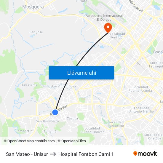 San Mateo - Unisur to Hospital Fontbon Cami 1 map
