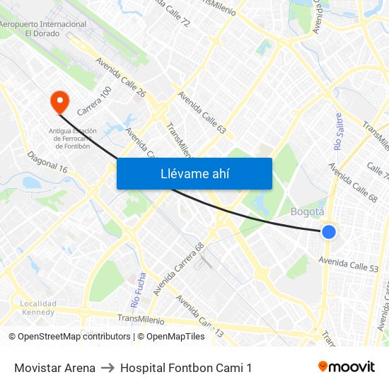 Movistar Arena to Hospital Fontbon Cami 1 map