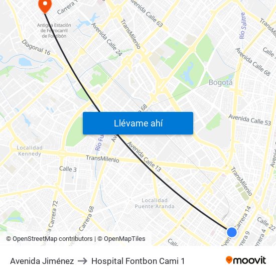 Avenida Jiménez to Hospital Fontbon Cami 1 map