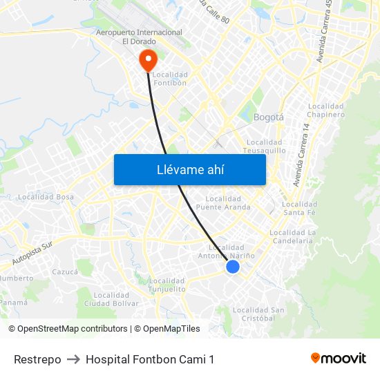 Restrepo to Hospital Fontbon Cami 1 map