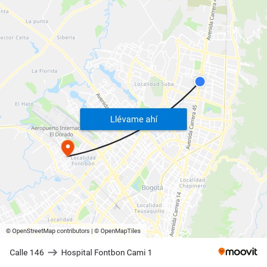 Calle 146 to Hospital Fontbon Cami 1 map