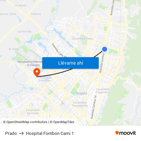 Prado to Hospital Fontbon Cami 1 map