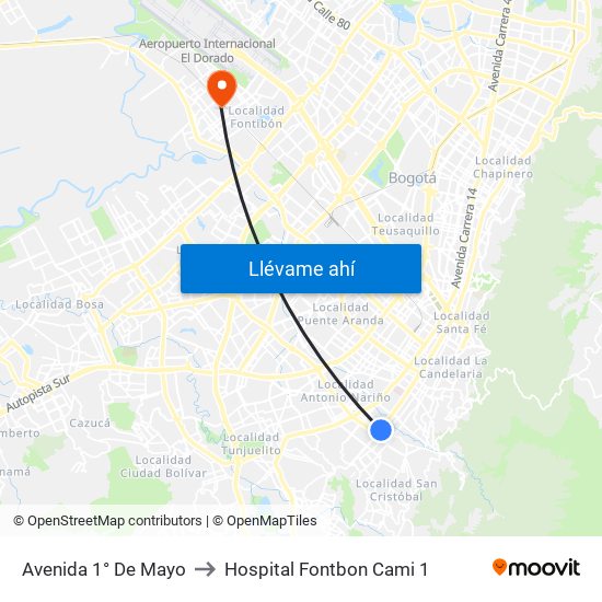 Avenida 1° De Mayo to Hospital Fontbon Cami 1 map