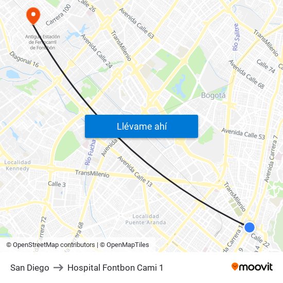 San Diego to Hospital Fontbon Cami 1 map