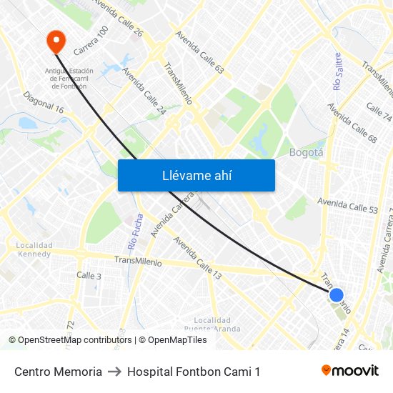 Centro Memoria to Hospital Fontbon Cami 1 map