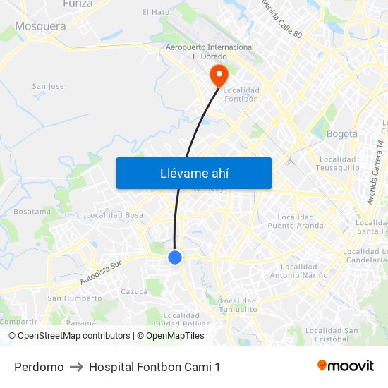 Perdomo to Hospital Fontbon Cami 1 map