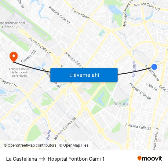 La Castellana to Hospital Fontbon Cami 1 map