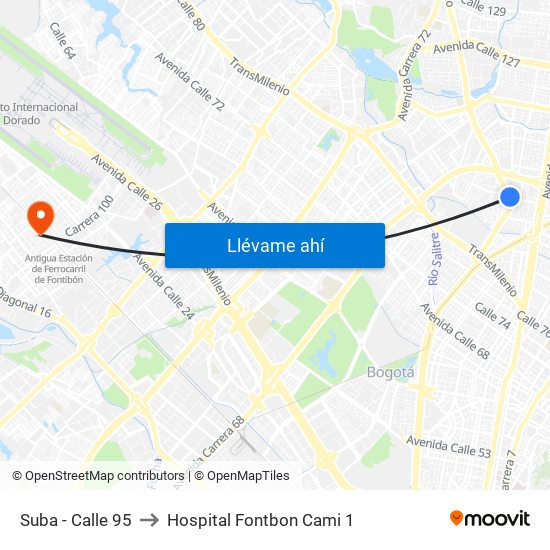 Suba - Calle 95 to Hospital Fontbon Cami 1 map