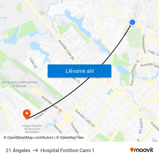21 Ángeles to Hospital Fontbon Cami 1 map