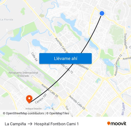 La Campiña to Hospital Fontbon Cami 1 map