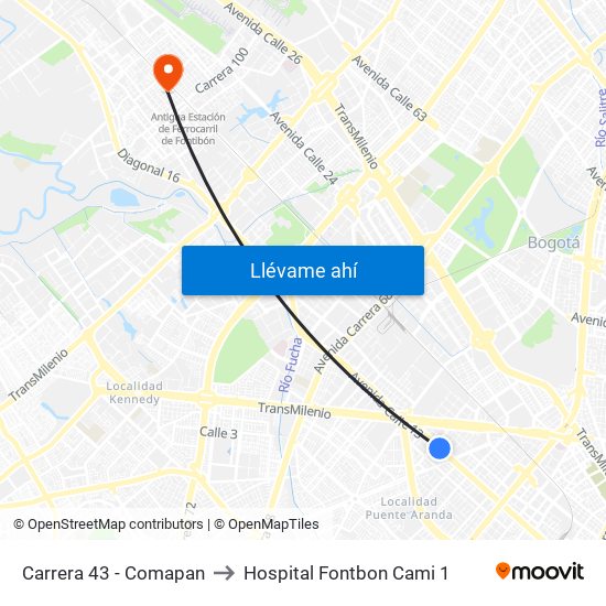 Carrera 43 - Comapan to Hospital Fontbon Cami 1 map