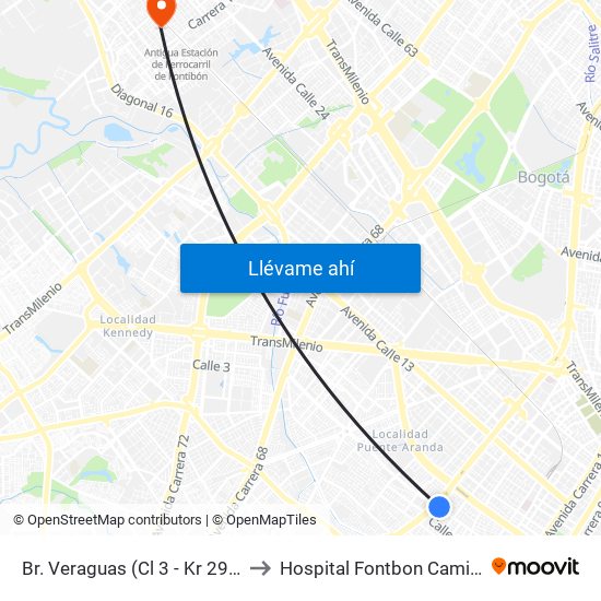 Br. Veraguas (Cl 3 - Kr 29a) to Hospital Fontbon Cami 1 map