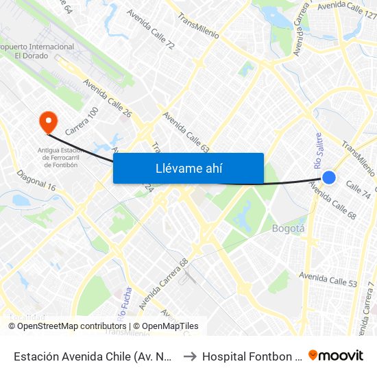 Estación Avenida Chile (Av. NQS - Cl 71c) to Hospital Fontbon Cami 1 map