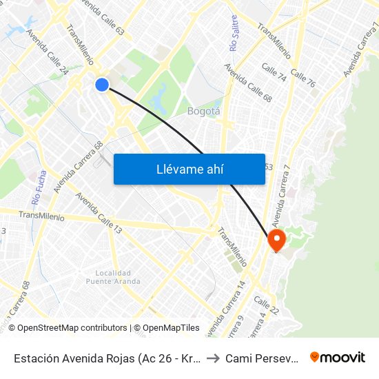 Estación Avenida Rojas (Ac 26 - Kr 69d Bis) (B) to Cami Perseverancia map