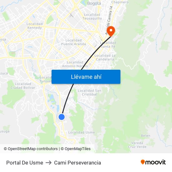 Portal De Usme to Cami Perseverancia map